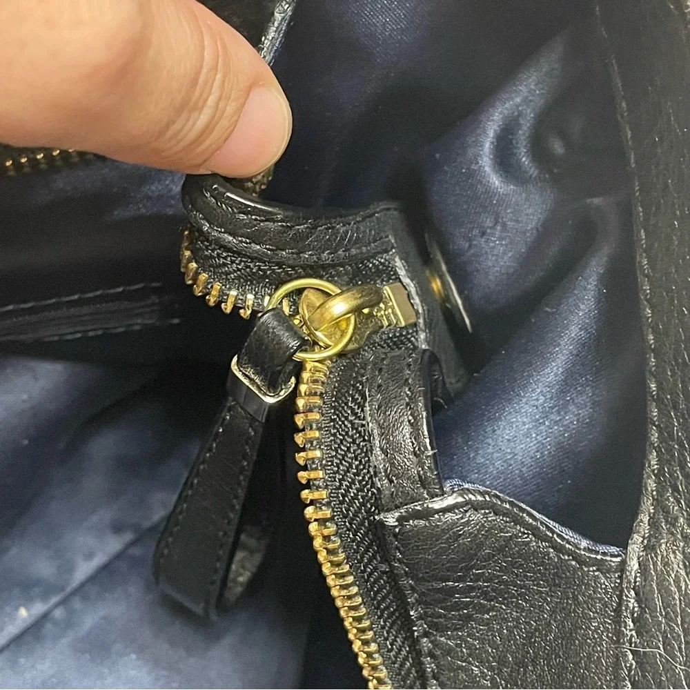 Vintage ❤️ Coach Soft Pebbled Leather Black & Gold Classic Shoulder Tote Bag EUC - Picture 10 of 14